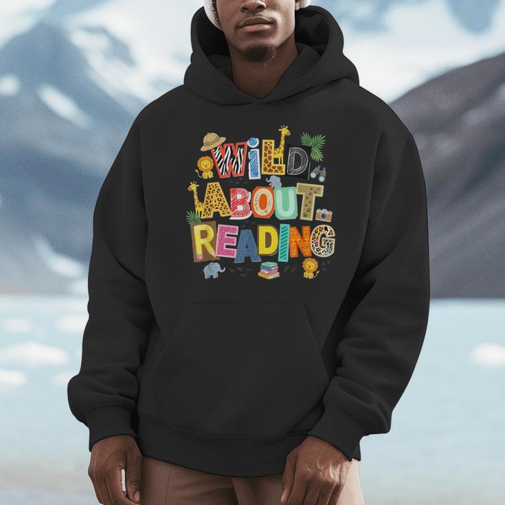 Wild About Reading Safari Animals Book Lover Teacher Student Men Hoodie Wild About Reading Safari Animals Book Lover Teacher Student Men Hoodie