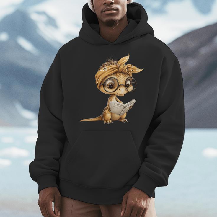 Women's Baby Lizard Small Book Reading Reptile Graphic Portrait Men Hoodie