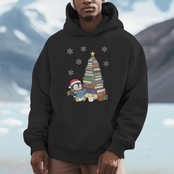 Women's Book Lovers Christmas Tree Reading Penguin Holiday Bookworm Men Hoodie