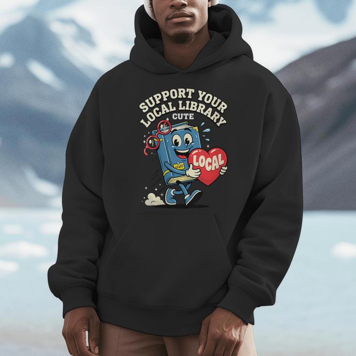 Women's Support Your Local Library Staff Retro Book Mascot Men Hoodie