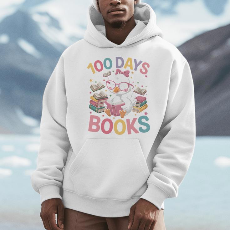 100 Days In The Books Goose Reading 100th Day Of School Men Hoodie