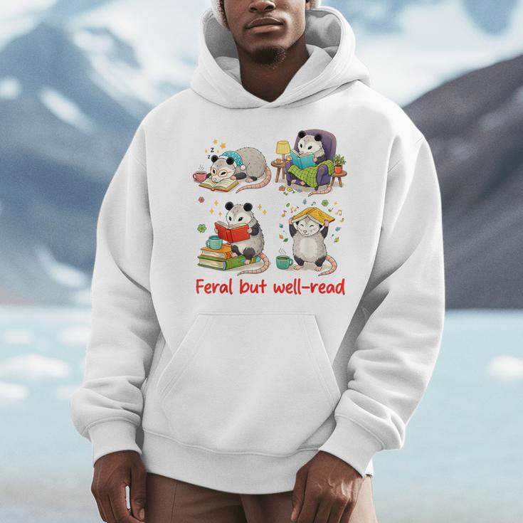 Book Lover Opossum Reading Squad Bookish Feral But Well-Read Men Hoodie
