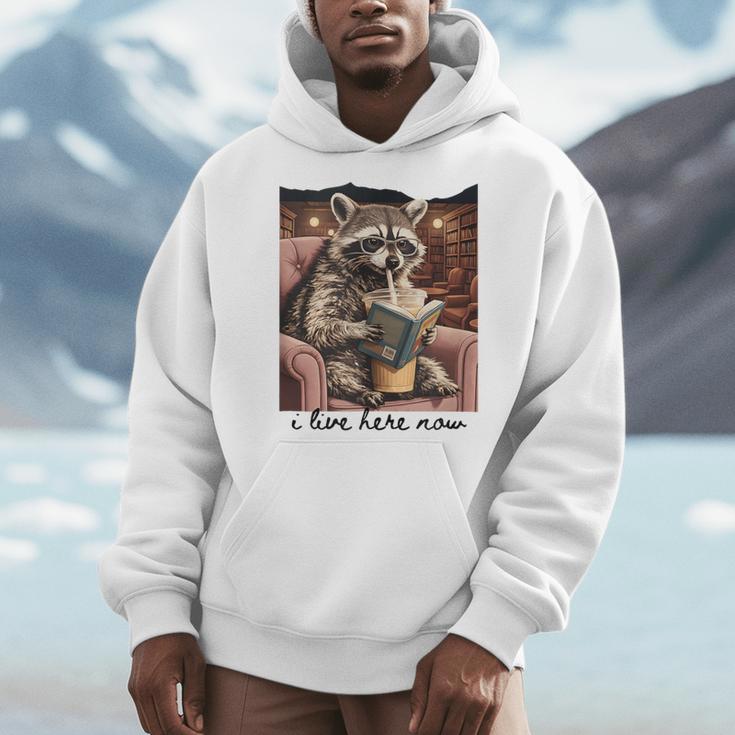 Bookish Mom Raccoon I Live Here Now Library Book Lover Men Hoodie