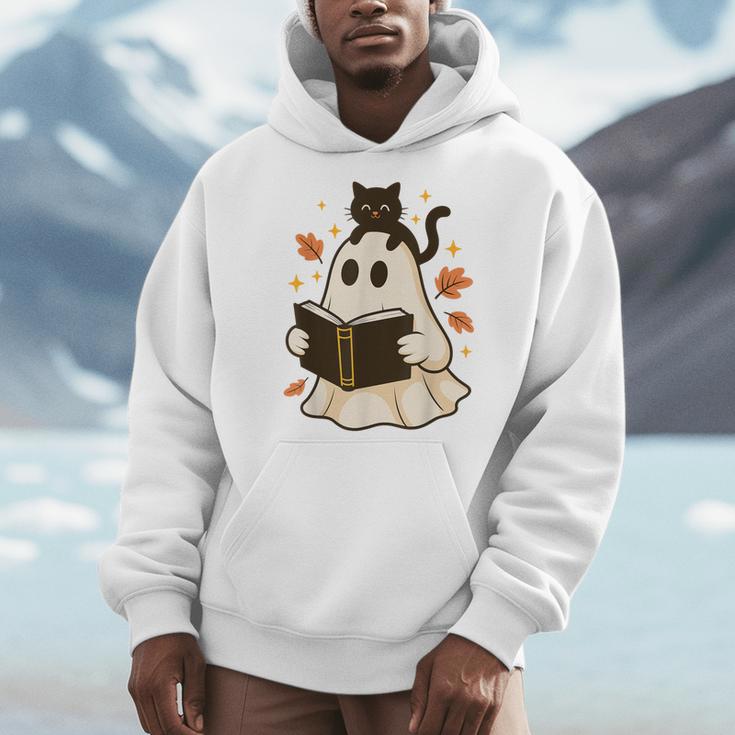 Books Ghost Reading Book Halloween Library Cat Fall Men Hoodie Books Ghost Reading Book Halloween Library Cat Fall Men Hoodie