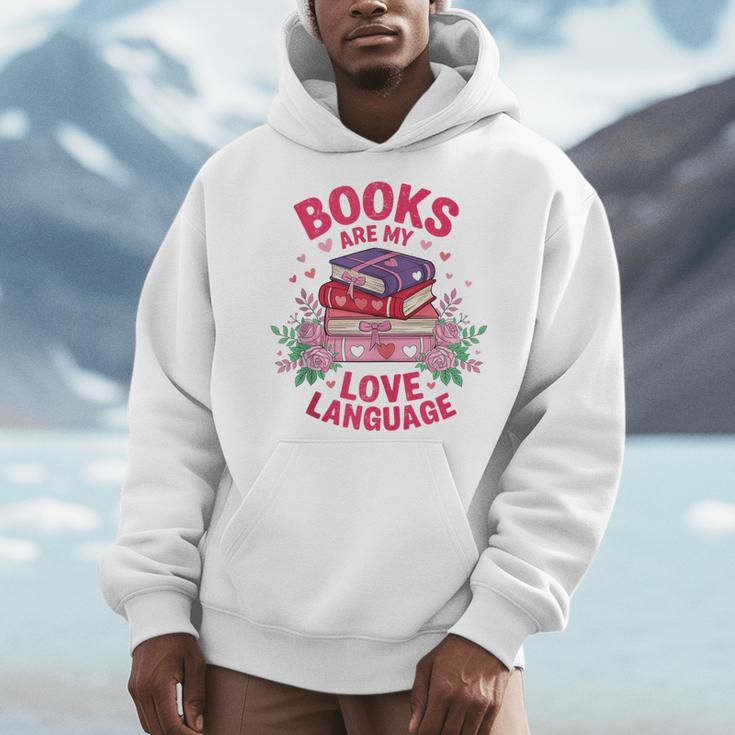 Books Are My Love Language Retro Bookish Pink Valentine Men Hoodie