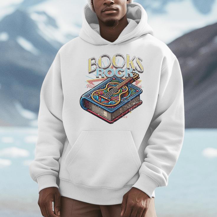 Books Rock Rock'n Roll Science Of Reading Teachers Guitar Men Hoodie