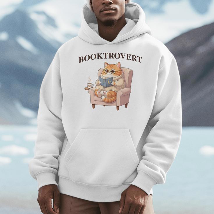 BOOKTROVERT Cute Cat With Tea Cozy Sweater And Book Men Hoodie