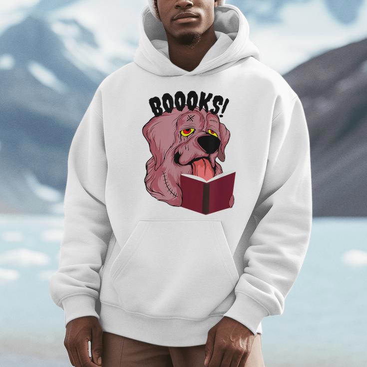 BOOOKS Zombie Dog Reading a Book Halloween Teacher Men Women Kids Men Hoodie
