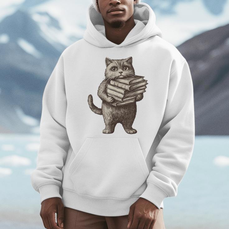 Cat Book Lover Reading Men Women Kids Men Hoodie