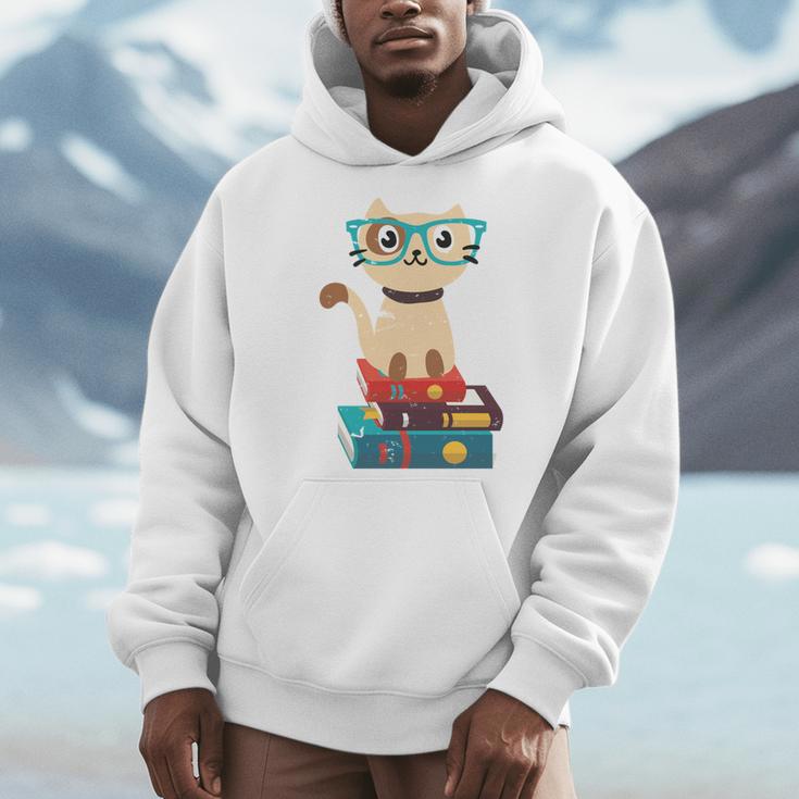 Cat Book Reader Nerd Men Hoodie