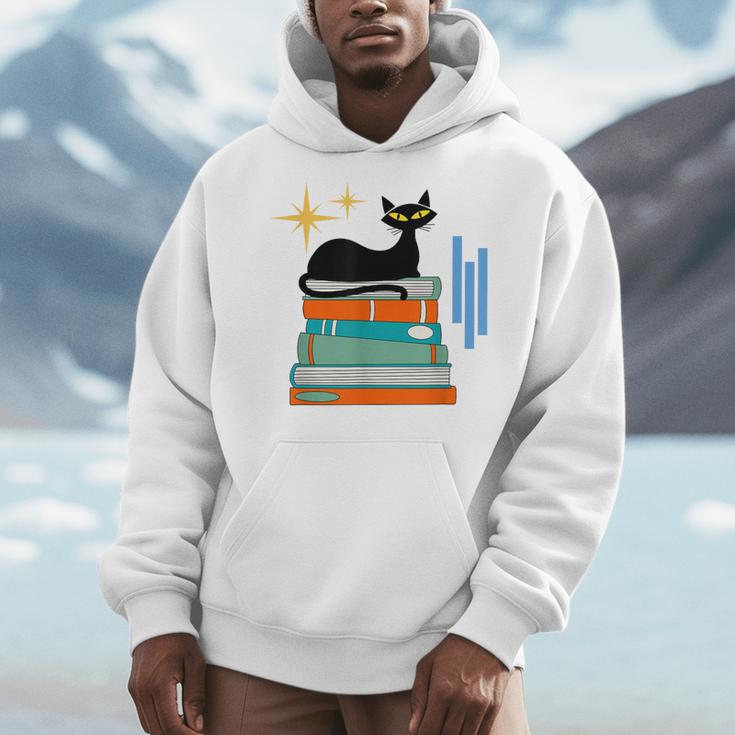 Cat And Books Retro Midcentury Mid Century Aesthetic Men Hoodie