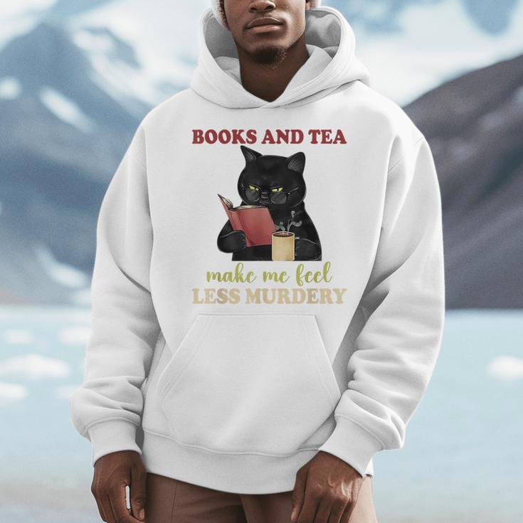 Cat Books And Tea Make Me Feel Less Murdery Quote Men Hoodie Cat Books And Tea Make Me Feel Less Murdery Quote Men Hoodie