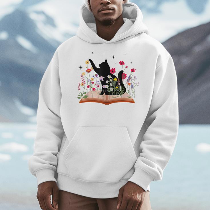 Cat Kitten Wildflower Book Pet Owner Librarian Men Hoodie