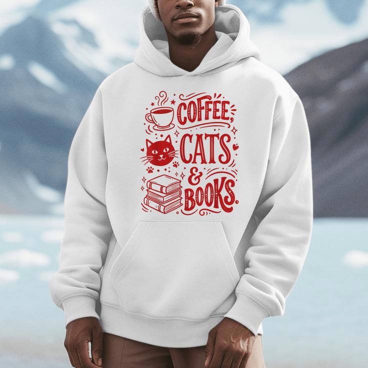 Coffee Cats And Books Lover Reading Men Hoodie