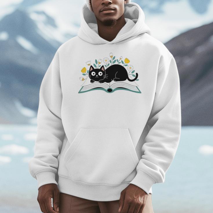 Cute Cat On Book Fun Flower Feline Pet Lover Premium Tri-Blend Men Hoodie
