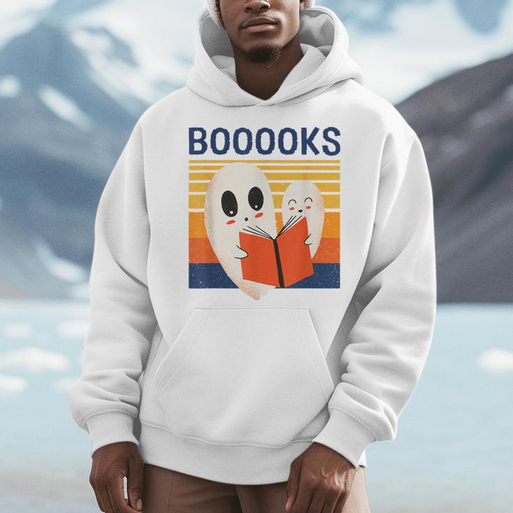 Cute Ghost Book Reading Halloween Teacher Puns Booooks Men Women Kids Men Hoodie