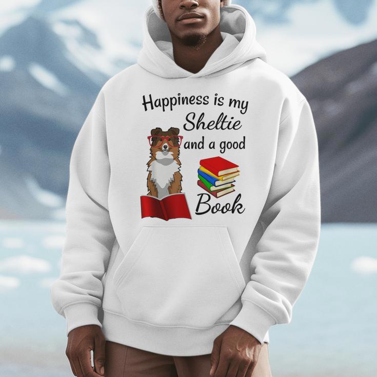 Cute Happiness Is Sheltie And Books Sheltie Mom Men Hoodie