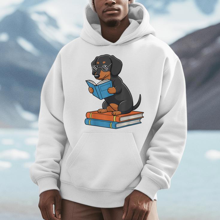 Dachshund Dog With Glasses Reading Book Librarian Men Hoodie Dachshund Dog With Glasses Reading Book Librarian Men Hoodie