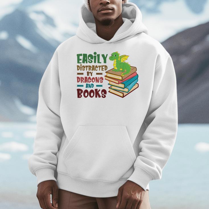 Easily Distracted By Dragons And Books Book Nerd Reading Men Hoodie