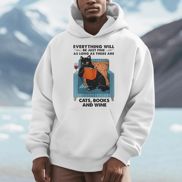 Everything Will Be Just Fine Cats Books And Wine Men Hoodie
