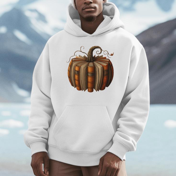 Fall Book Pumpkin Halloween Retro Fall Librarians Bookworm Men Hoodie