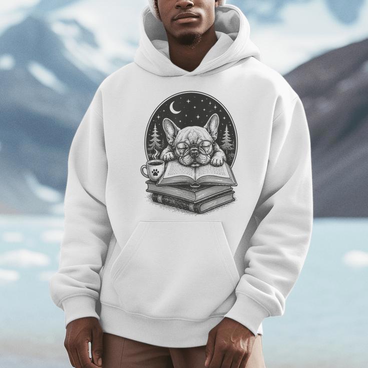 French Bulldog Reading Book Coffee Sky Glasses Men Hoodie French Bulldog Reading Book Coffee Sky Glasses Men Hoodie