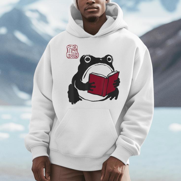 Grumpy Frog Book Lover Librarian Anime Japanese Men Hoodie