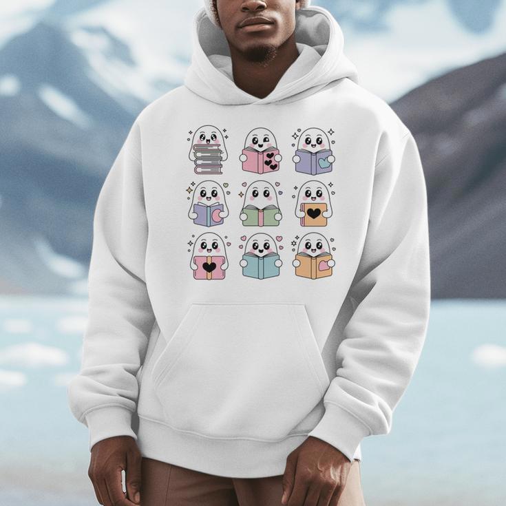 Halloween Ghosts Reading Books Pattern Spooky Kawaii Anime Men Hoodie Halloween Ghosts Reading Books Pattern Spooky Kawaii Anime Men Hoodie