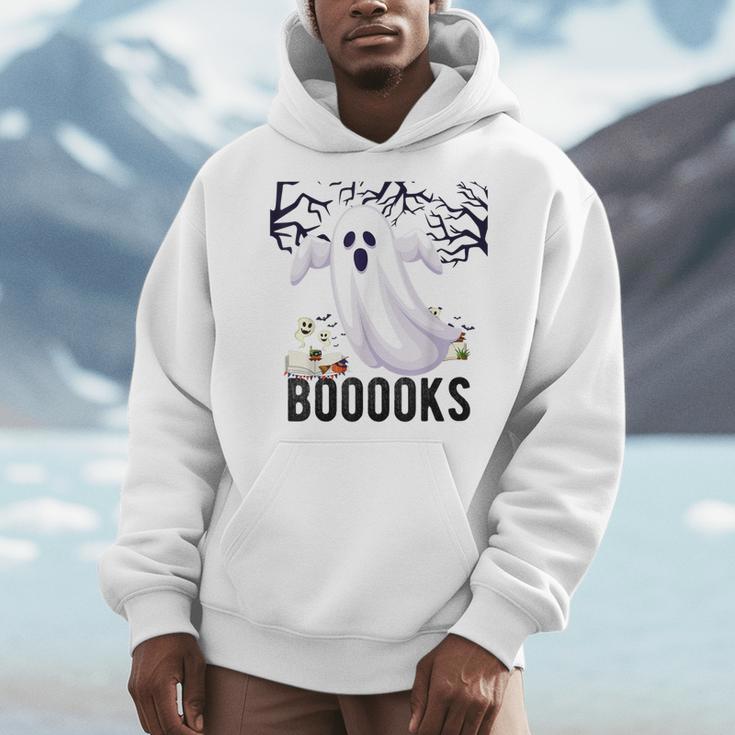 Halloween Teacher Librarian Books Reading Ghost Pun BOOOOKS For Men Women Kids Men Hoodie