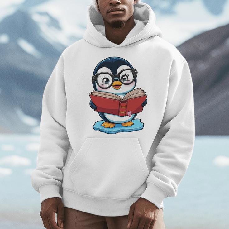 Kawaii Penguin In Cartoon Style With Book And Glasses Men Hoodie Kawaii Penguin In Cartoon Style With Book And Glasses Men Hoodie