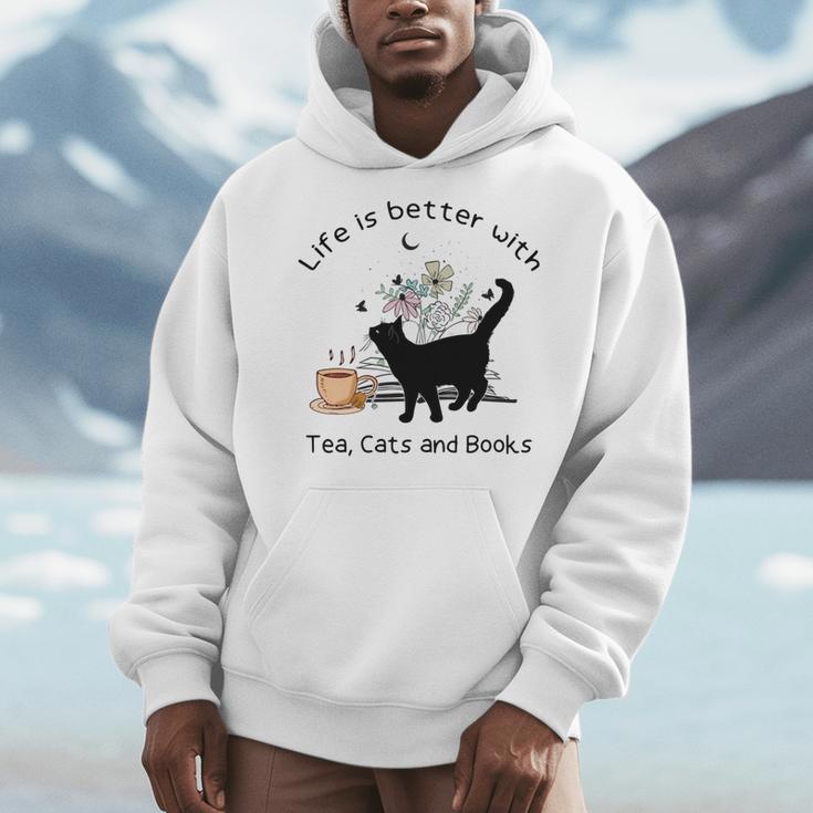 Life Is Better With Tea Cats And Books Cat Sayings Men Hoodie