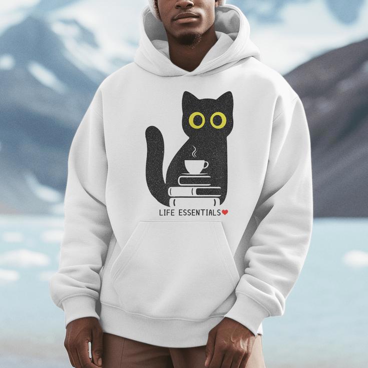 Life Essentials Witty Grungy Noisy Book Tea And Cat Men Hoodie