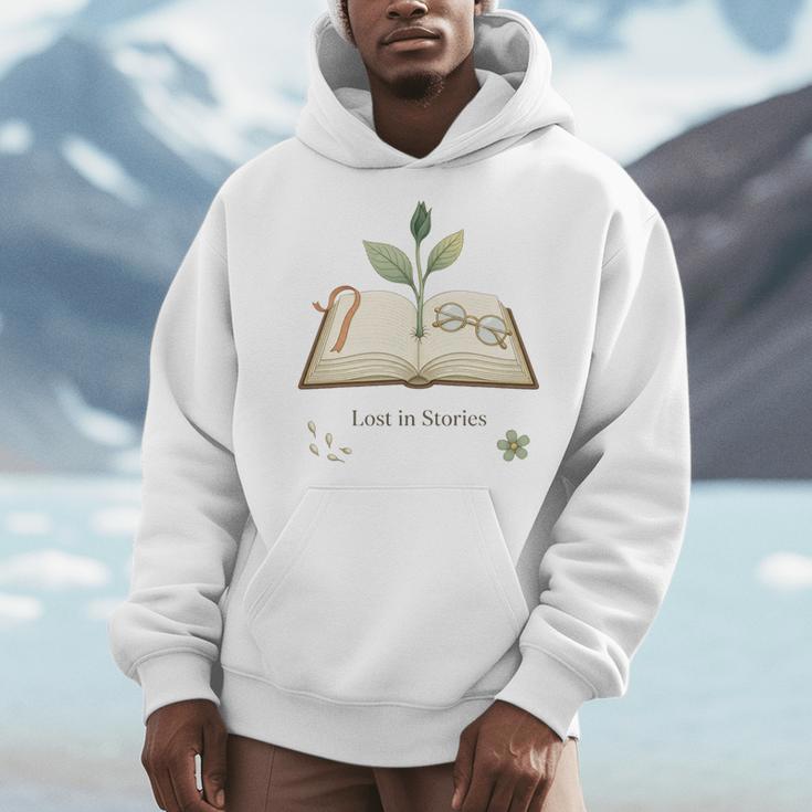 Lost In Stories Aesthetic Book And Growing Plant Tee Men Hoodie