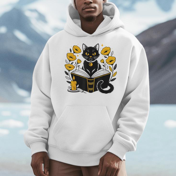 Mystic Cat With Spell Book Candle Flowers Witchcore Men Women Kids Men Hoodie