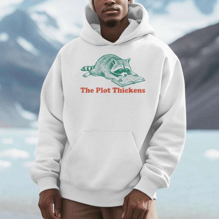 The Plot Thickens Bookish Raccoon Fantasy Book Reader Men Hoodie