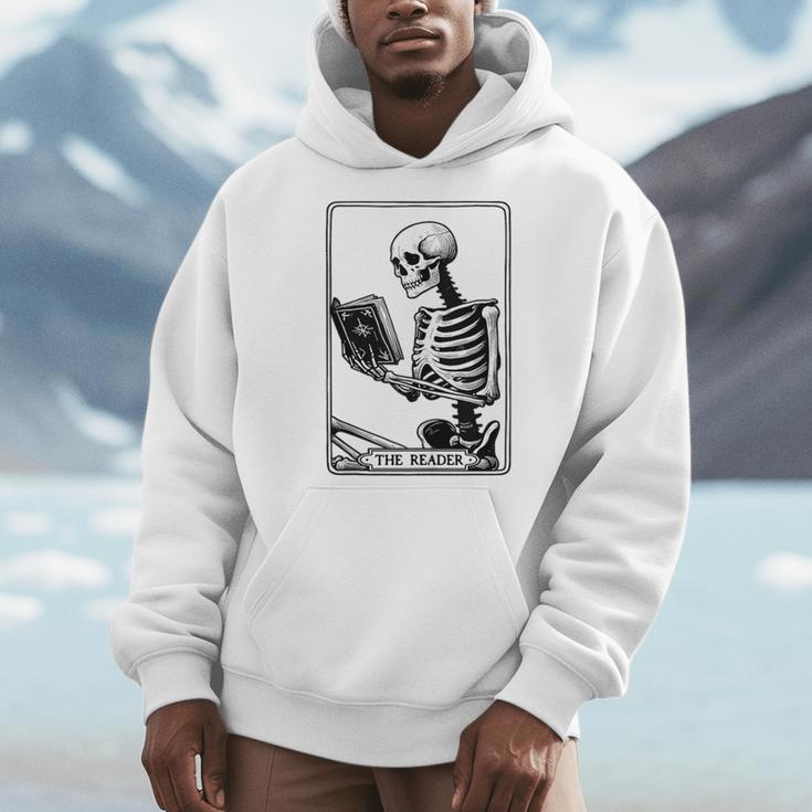 The Reader Tarot Card Skeleton Reading Book Books Men Hoodie
