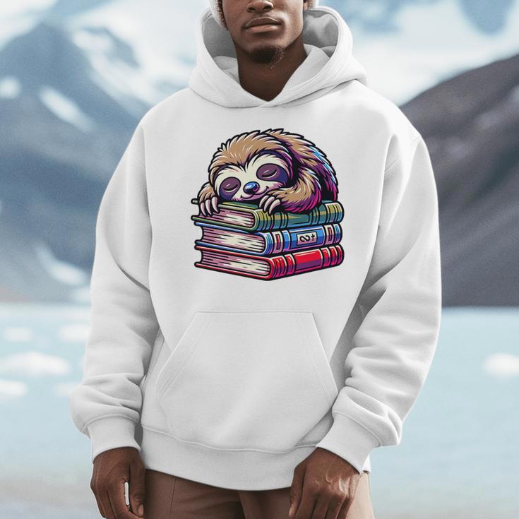 Reading Muffler Sloth On Stack Of Books Premium Tri-Blend Men Hoodie
