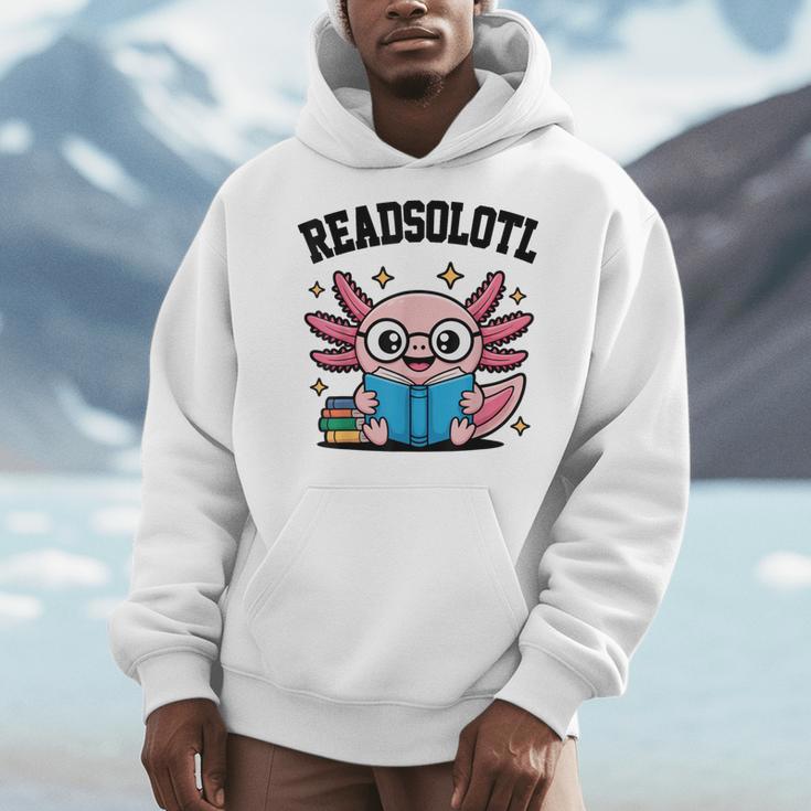 Readsolotl Pink Kawaii Axolotl Book Lover Reading Men Hoodie