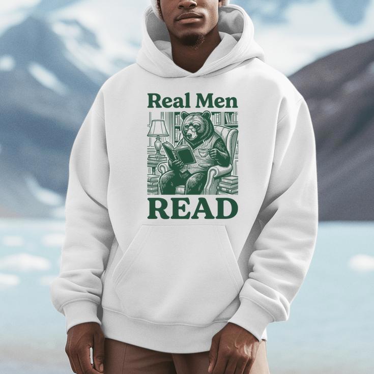 Real Men Read Cute Bear Tea Book Lover Men Boys Reading Premium Tri-Blend Men Hoodie