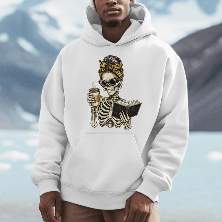 Skeleton Girl Drinking Coffee And Reading Book Men Hoodie