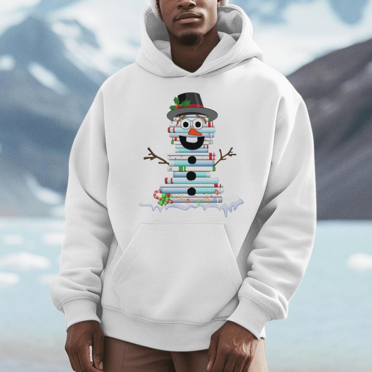Snowman Book Stack Librarian Book Lover Christmas Men Hoodie
