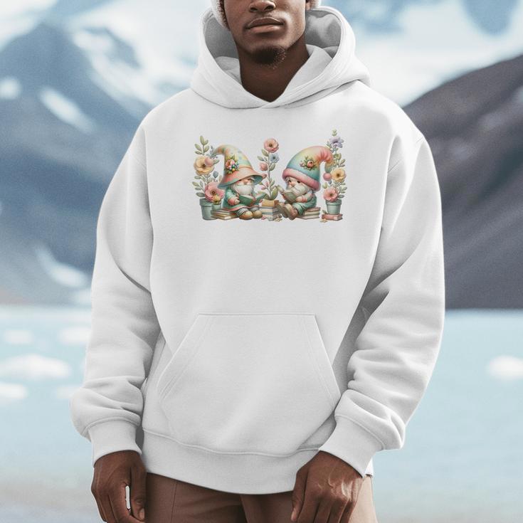 Teacher Gnome Motif Floral Stack Of Books Decor Cute Reading Men Hoodie Teacher Gnome Motif Floral Stack Of Books Decor Cute Reading Men Hoodie
