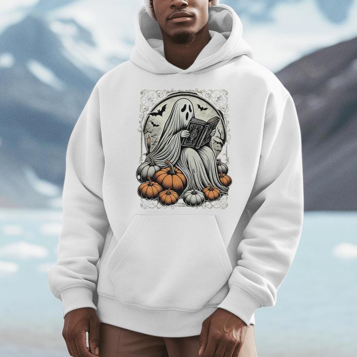 Vintage Ghost Reading Book Pumpkins Goth Halloween Teachers Men Hoodie Vintage Ghost Reading Book Pumpkins Goth Halloween Teachers Men Hoodie