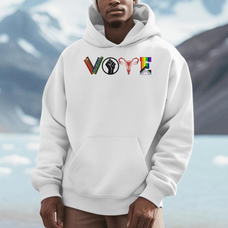 Vote Books Fist Ovaries LGBTQ Men Hoodie