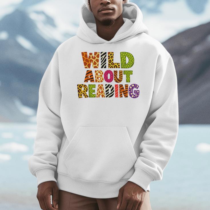 Wild About Reading Book Animal Teacher Children's Book Lover Men Hoodie