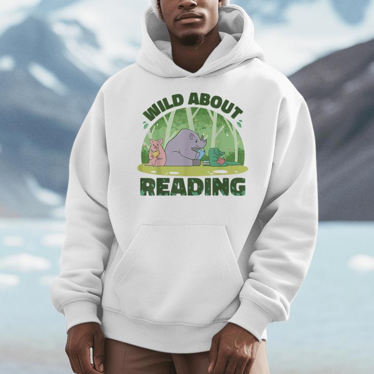 Wild About Reading Books Rhino Pig And Crocodile Men Hoodie