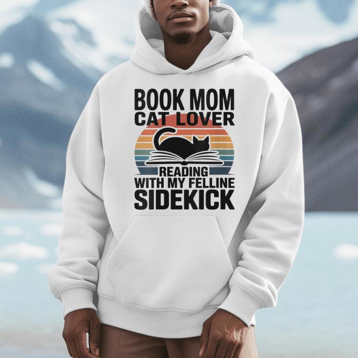 Women's Book Mom Cat Lover Reading With My Felline Sidekick Men Hoodie Women's Book Mom Cat Lover Reading With My Felline Sidekick Men Hoodie