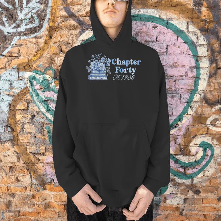 1986 Chapter Forty 40th Birthday Blue Toile Floral Book Men Hoodie 1986 Chapter Forty 40th Birthday Blue Toile Floral Book Men Hoodie