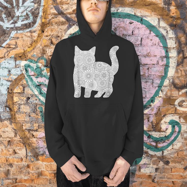 Adult Coloring Book CAT Mandala Flowers T-Shirt Men Hoodie