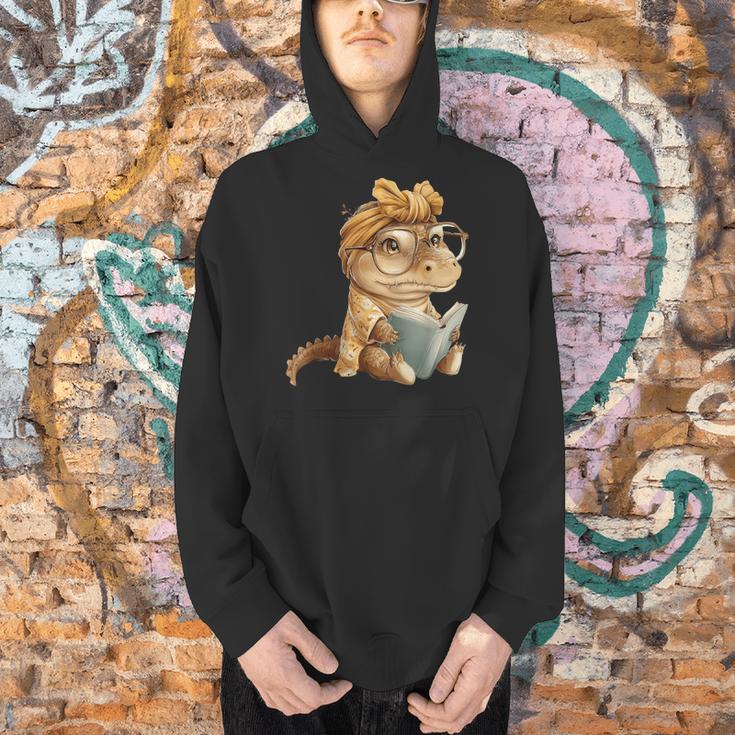 Baby Crocodile Small Book Reading Reptile Graphic Portrait Men Hoodie